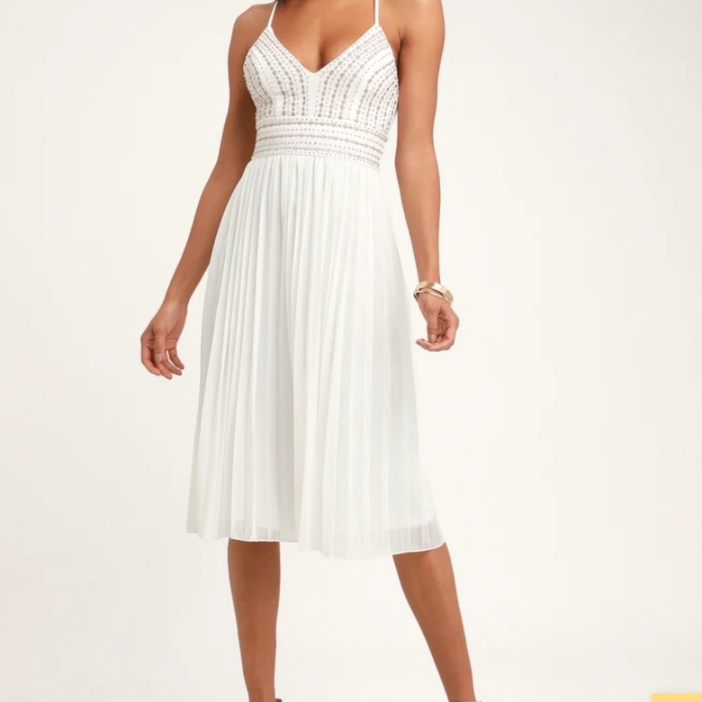 White Embroidered Midi Dress